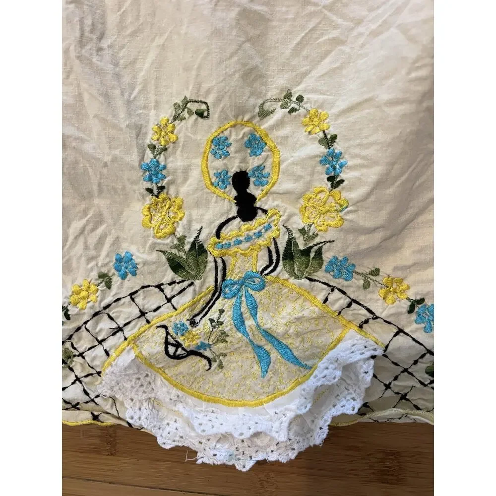 vintage hand-embroidered Southern Belle Crinoline Lady Twin Cotton Sheet Set